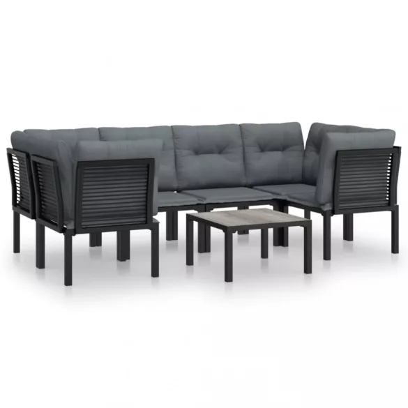 7 részes fekete-szürke polyrattan kerti ülőgarnitúra
