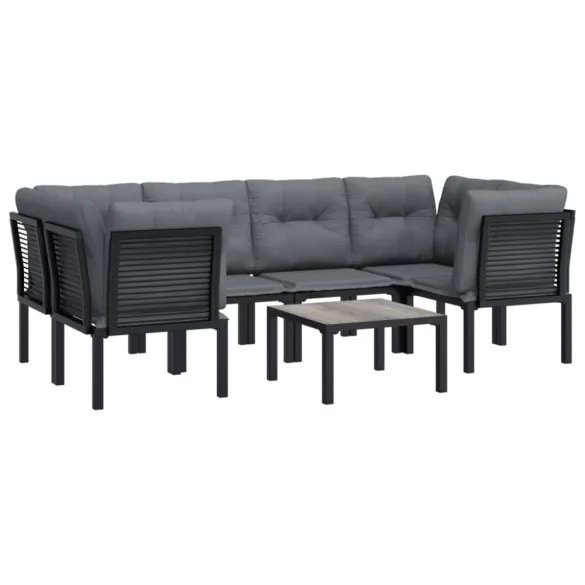 7 részes fekete-szürke polyrattan kerti ülőgarnitúra