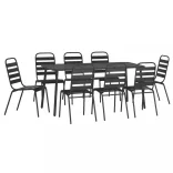 9 részes antracitszürke acél kerti étkezőgarnitúra