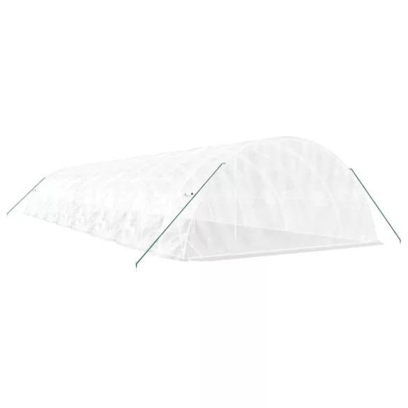 fehér acélvázas melegház 80 m² 16 x 5 x 2,3 m