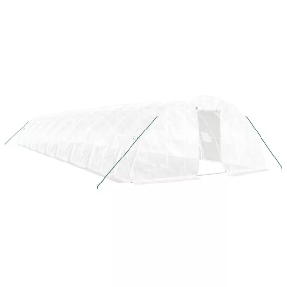 fehér acélvázas melegház 90 m² 18 x 5 x 2,3 m