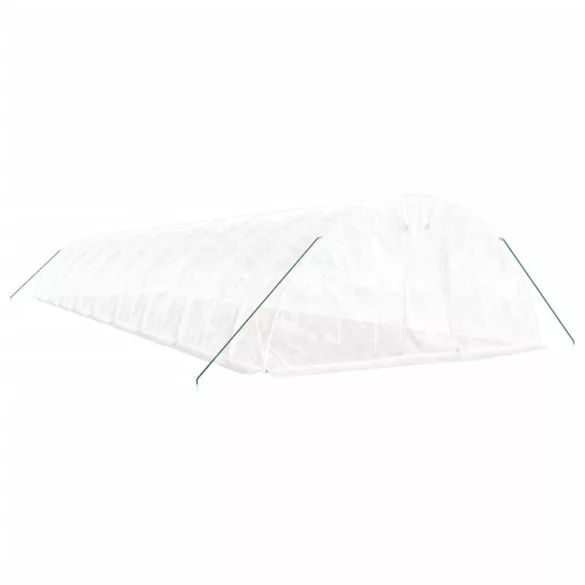 fehér acélvázas melegház 90 m² 18 x 5 x 2,3 m