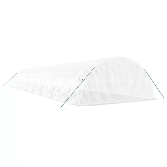 fehér acélvázas melegház 90 m² 18 x 5 x 2,3 m