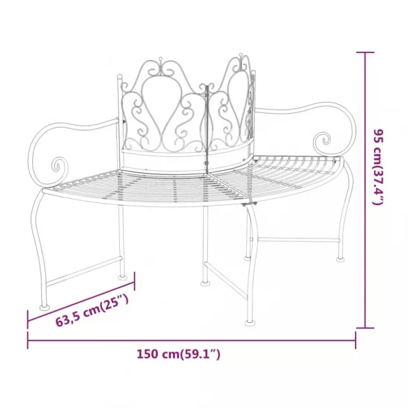 fekete acél fa körüli pad 150 cm