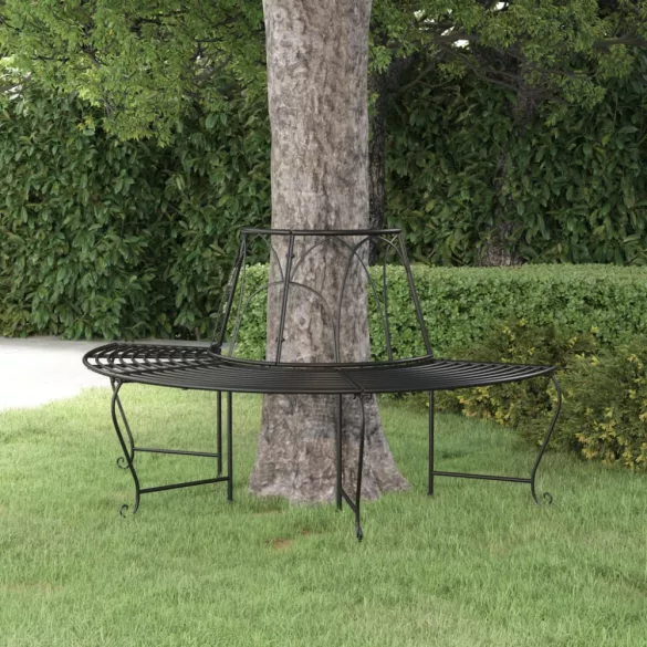 fekete acél félkör alakú fa körüli pad Ø159 cm