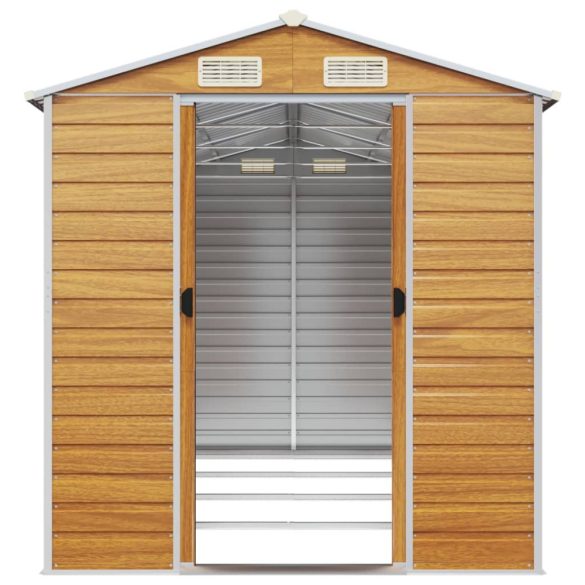 világosbarna horganyzott acél kerti fészer 191 x 385 x 198 cm