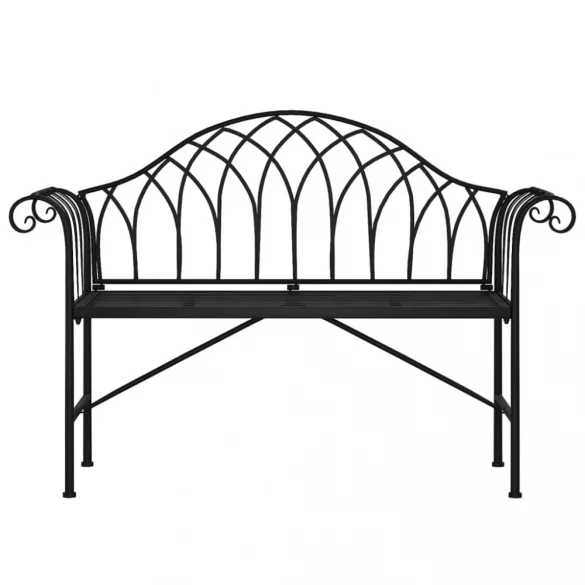 kétszemélyes fekete acél kerti pad 128 cm