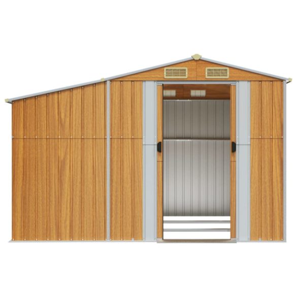 világosbarna horganyzott acél kerti fészer 277 x 279 x 179 cm