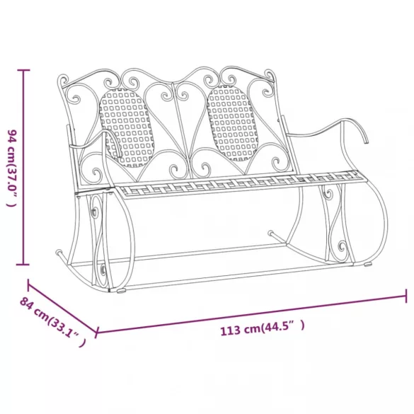 kétszemélyes fekete acél hintapad 113 cm