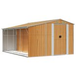 világosbarna horganyzott acél kerti fészer 277 x 365,5 x 179 cm