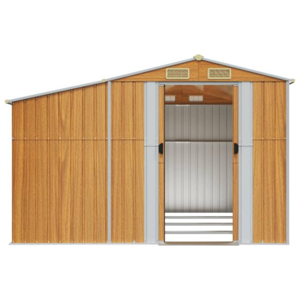 világosbarna horganyzott acél kerti fészer 277 x 365,5 x 179 cm