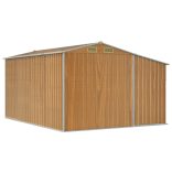 világosbarna horganyzott acél kerti fészer 277 x 365,5 x 179 cm