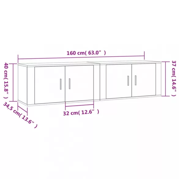 2 db szürke sonoma falra szerelhető TV-szekrény 80x34,5x40 cm