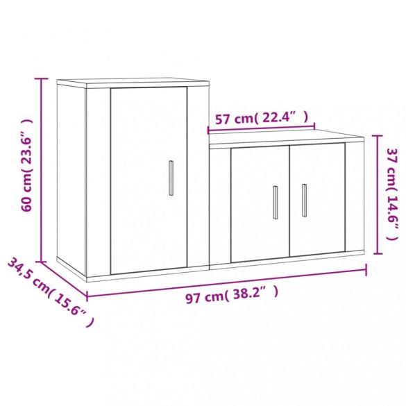 2 részes barna tölgy színű szerelt fa TV-szekrényszett