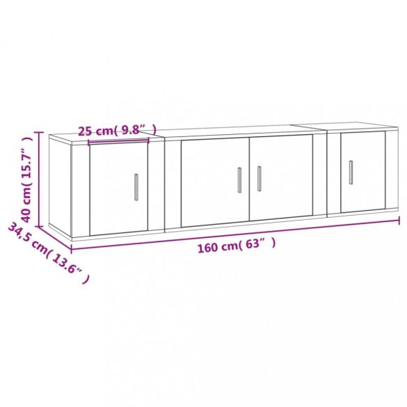 3 részes szürke sonoma színű szerelt fa TV-szekrényszett