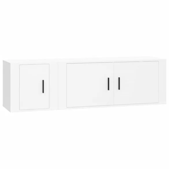 2 részes fehér szerelt fa TV-szekrényszett