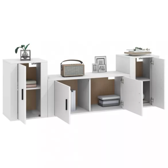 3 részes fehér szerelt fa TV-szekrényszett