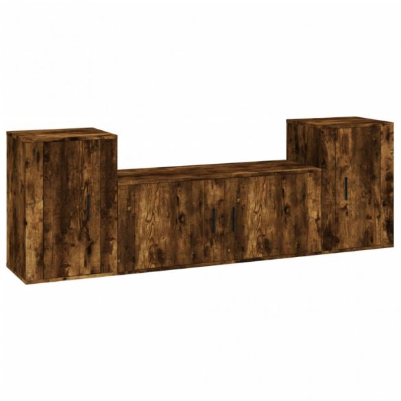 3 részes füstös tölgy színű szerelt fa TV-szekrényszett