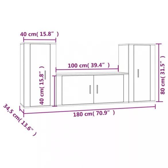 3 részes fehér szerelt fa TV-szekrényszett