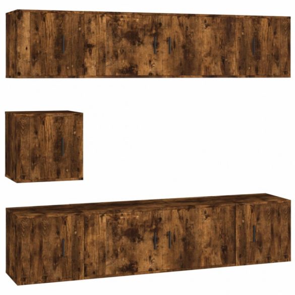 7 részes füstös tölgy színű szerelt fa TV-szekrényszett