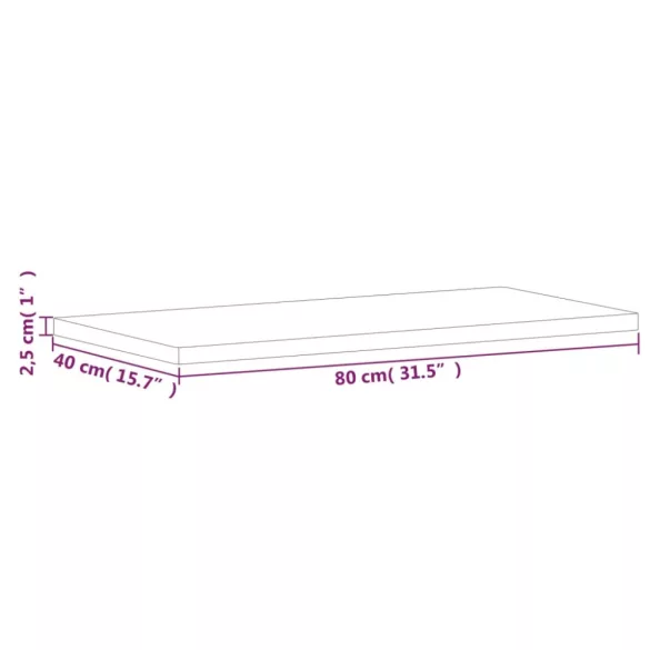 tömör bükkfa téglalap alakú asztallap 80x40x2,5 cm