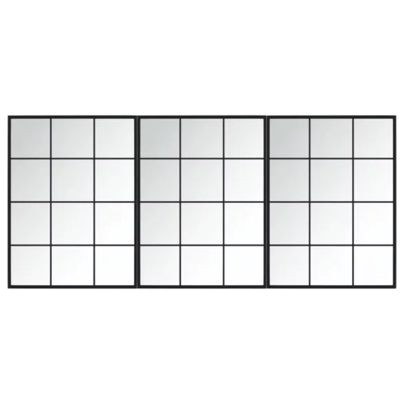 3 db fekete fém fali tükör 80x60 cm