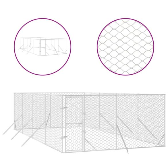 ezüstszínű kültéri horganyzott acél kutyakennel 4x8x2 m