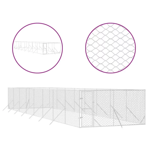 ezüstszínű kültéri horganyzott acél kutyakennel 4 x 16 x 2 m