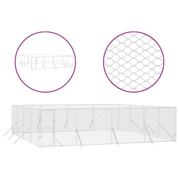 ezüstszínű kültéri horganyzott acél kutyakennel 8x8x2 m