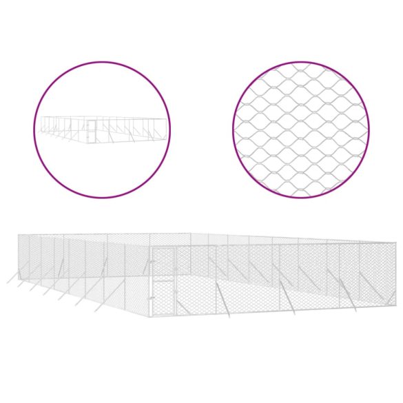 ezüstszínű kültéri horganyzott acél kutyakennel 8 x 16 x 2 m