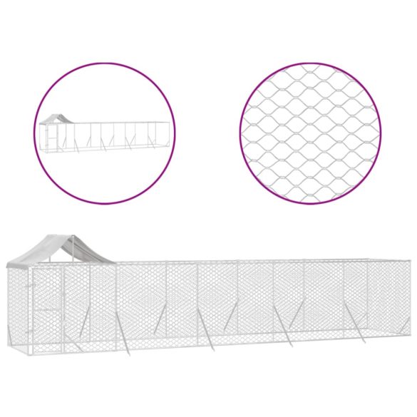ezüstszínű horganyzott acél kutyakennel tetővel 10x2x2,5 m