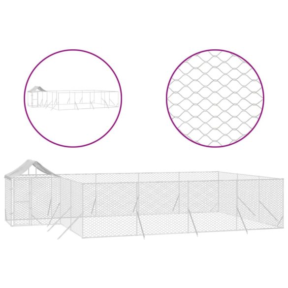 ezüstszínű horganyzott acél kutyakennel tetővel 10x6x2,5 m