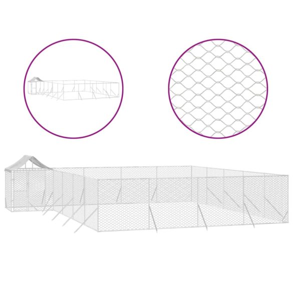 ezüstszínű horganyzott acél kutyakennel tetővel 10x8x2,5 m