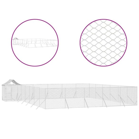 ezüstszínű horganyzott acél kutyakennel tetővel 12x12x2,5 m