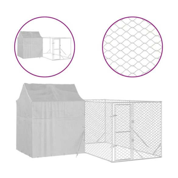 ezüstszínű horganyzott acél kutyakennel tetővel 4x4x2,5 m