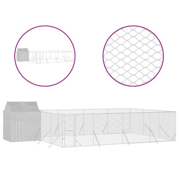 ezüstszínű horganyzott acél kutyakennel tetővel 6x6x2,5 m