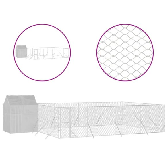 ezüstszínű horganyzott acél kutyakennel tetővel 10x6x2,5 m