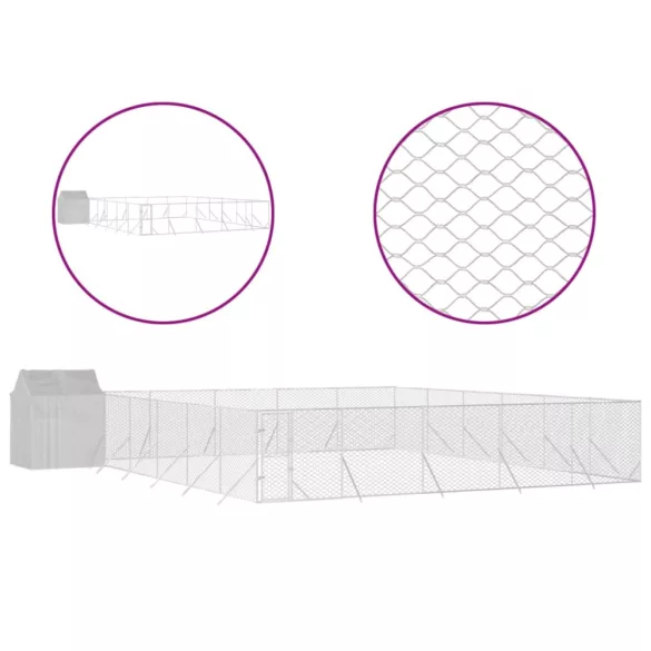 ezüstszínű horganyzott acél kutyakennel tetővel 12x12x2,5 m