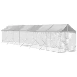 ezüstszínű horganyzott acél kutyakennel tetővel 2x14x2,5 m