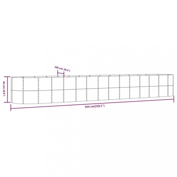 ezüstszínű porszórt acél kerti magaságyás 554x100x68 cm