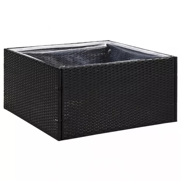 fekete polyrattan kerti ültetőláda 80 x 80 x 40 cm