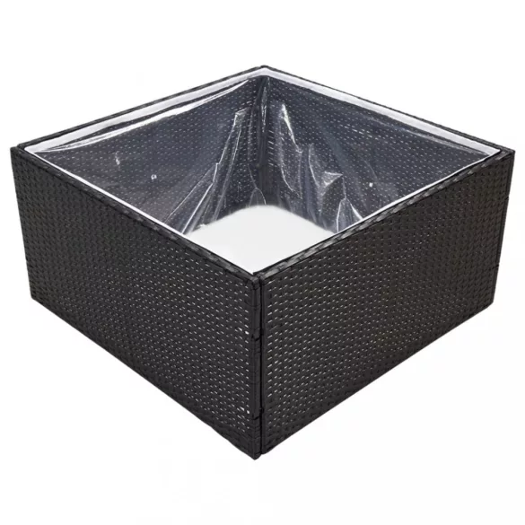 fekete polyrattan kerti ültetőláda 80 x 80 x 40 cm