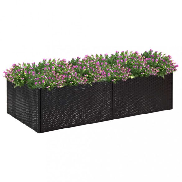 fekete polyrattan kerti ültetőláda 157 x 80 x 40 cm