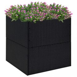 fekete polyrattan kerti ültetőláda 80x80x80 cm