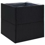 fekete polyrattan kerti ültetőláda 80x80x80 cm