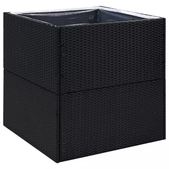 fekete polyrattan kerti ültetőláda 80x80x80 cm
