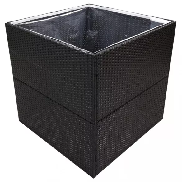 fekete polyrattan kerti ültetőláda 80x80x80 cm