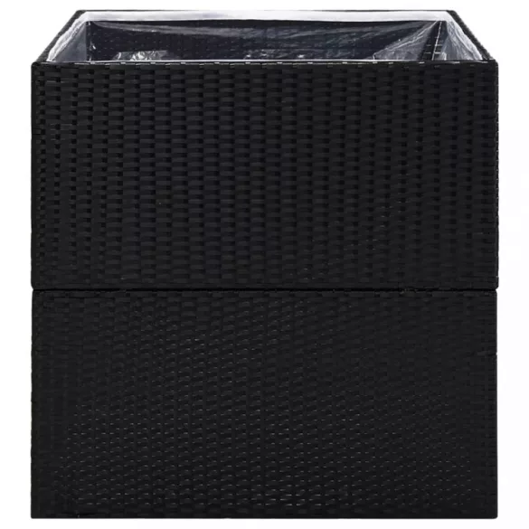 fekete polyrattan kerti ültetőláda 80x80x80 cm