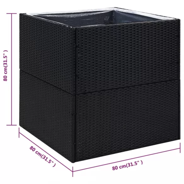 fekete polyrattan kerti ültetőláda 80x80x80 cm