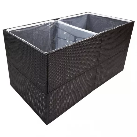 fekete polyrattan kerti ültetőláda 157x80x80 cm